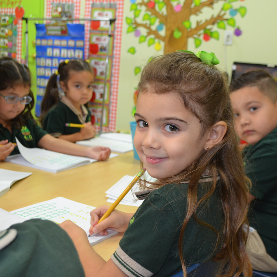 Children learning together in a bright classroom