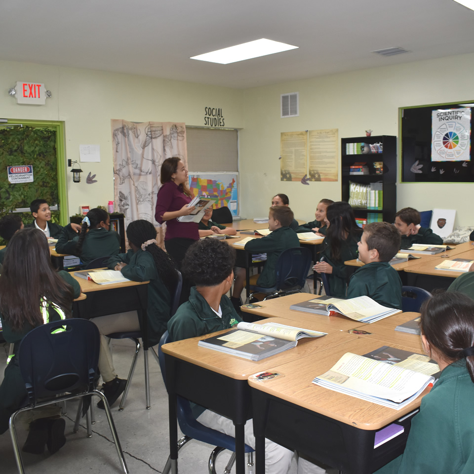 Elementary students collaborating during a lesson