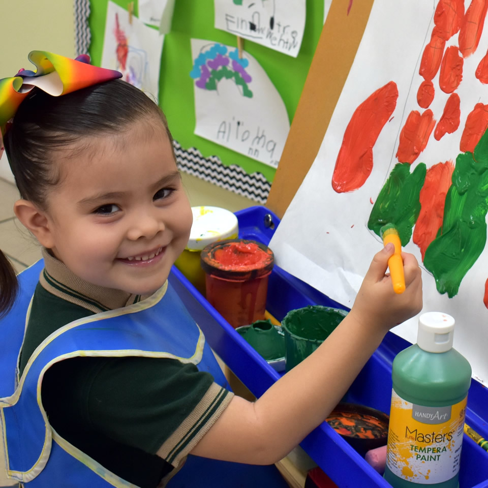 Preschool students working on a hands-on learning activity